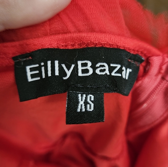 EILLY BAZAR Red Sheer Mesh Tie Front Ruffle Detail Cold Shoulder Mini Dress. XS - Picture 7 of 16